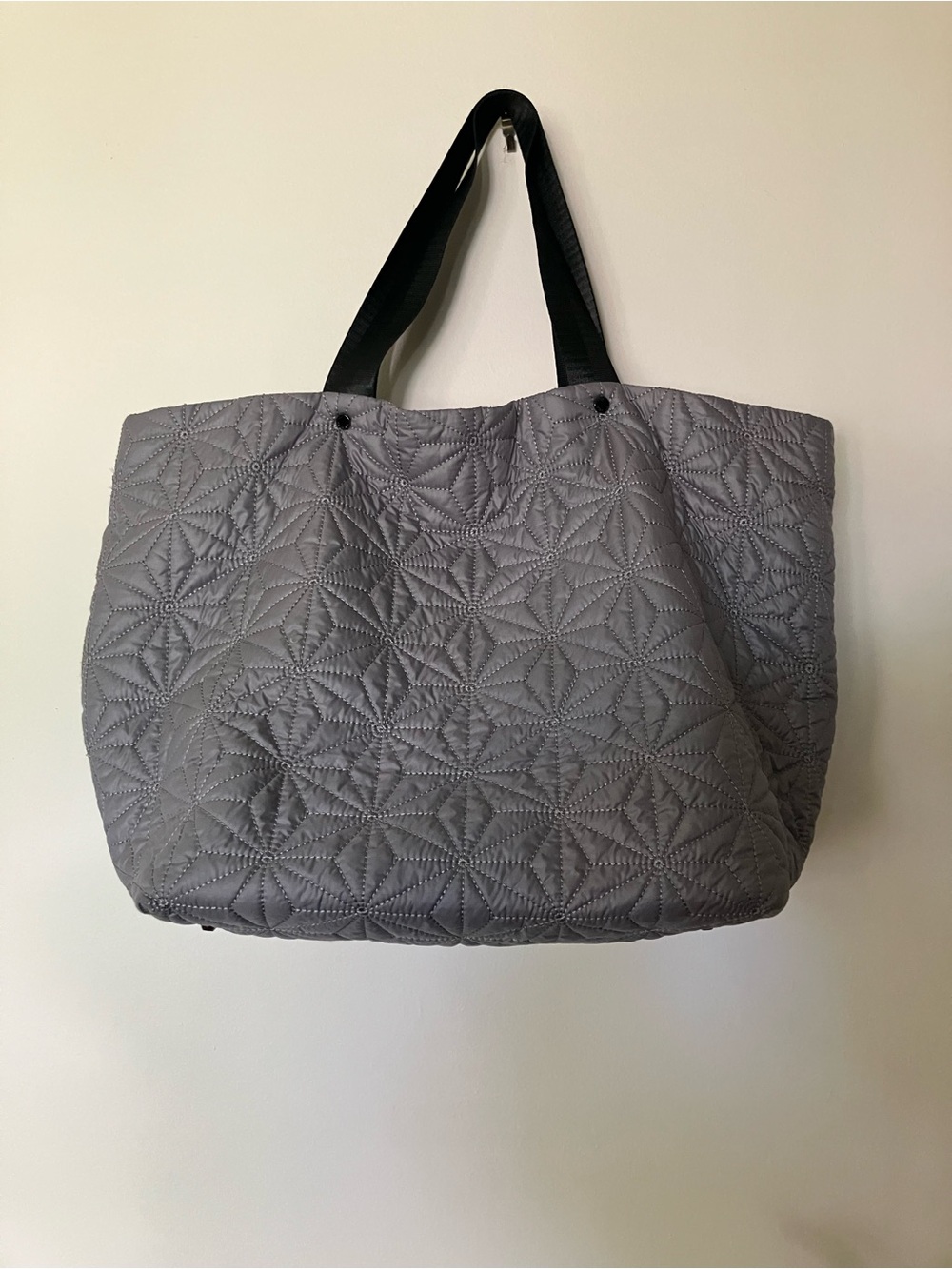 Deux Lux Quilted Gray Tote with Black Straps